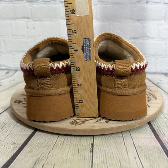Suede Platform Mule Slippers Women Size 10 Tan Suede Shearling Faux Fur Lined - Picture 5 of 10